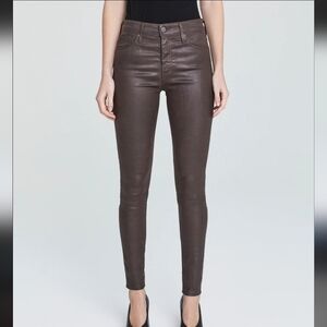 AG  Farrah High Rise Skinny Chocholate Brown Faux Leather Coated Jeans Pants New